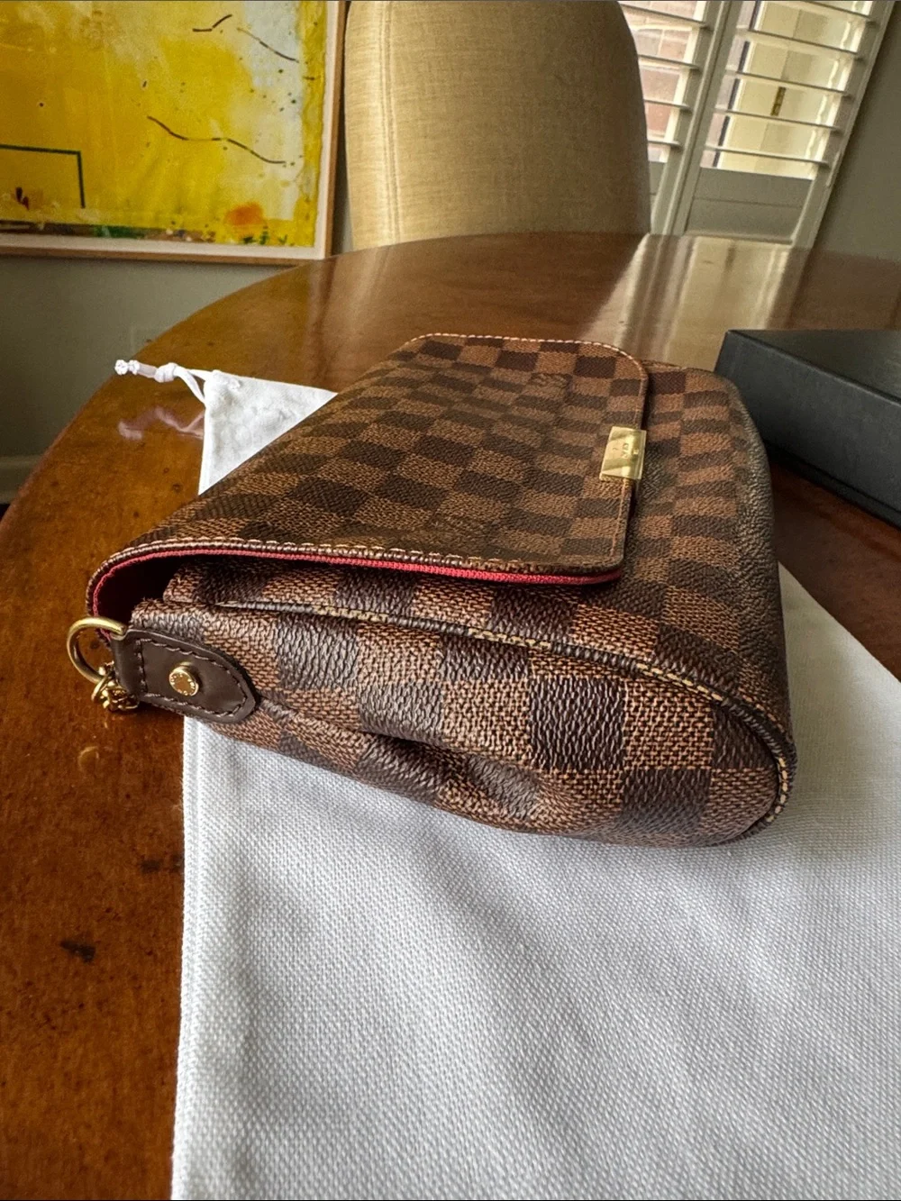 Louis Vuitton Favorite Damier Ebene Crossbody Bag with Gold Hardware